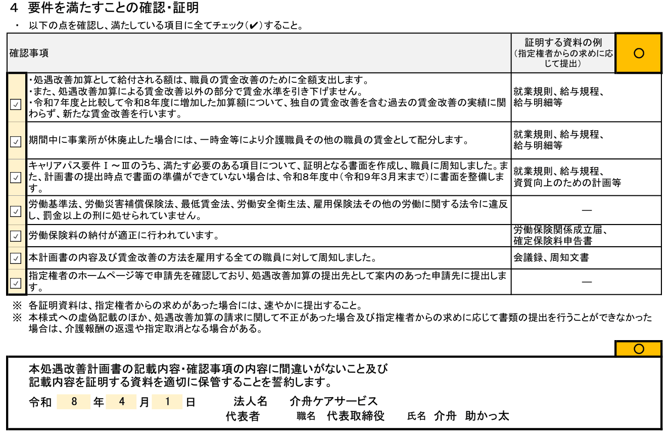 要件を満たすことの確認・証明記入例